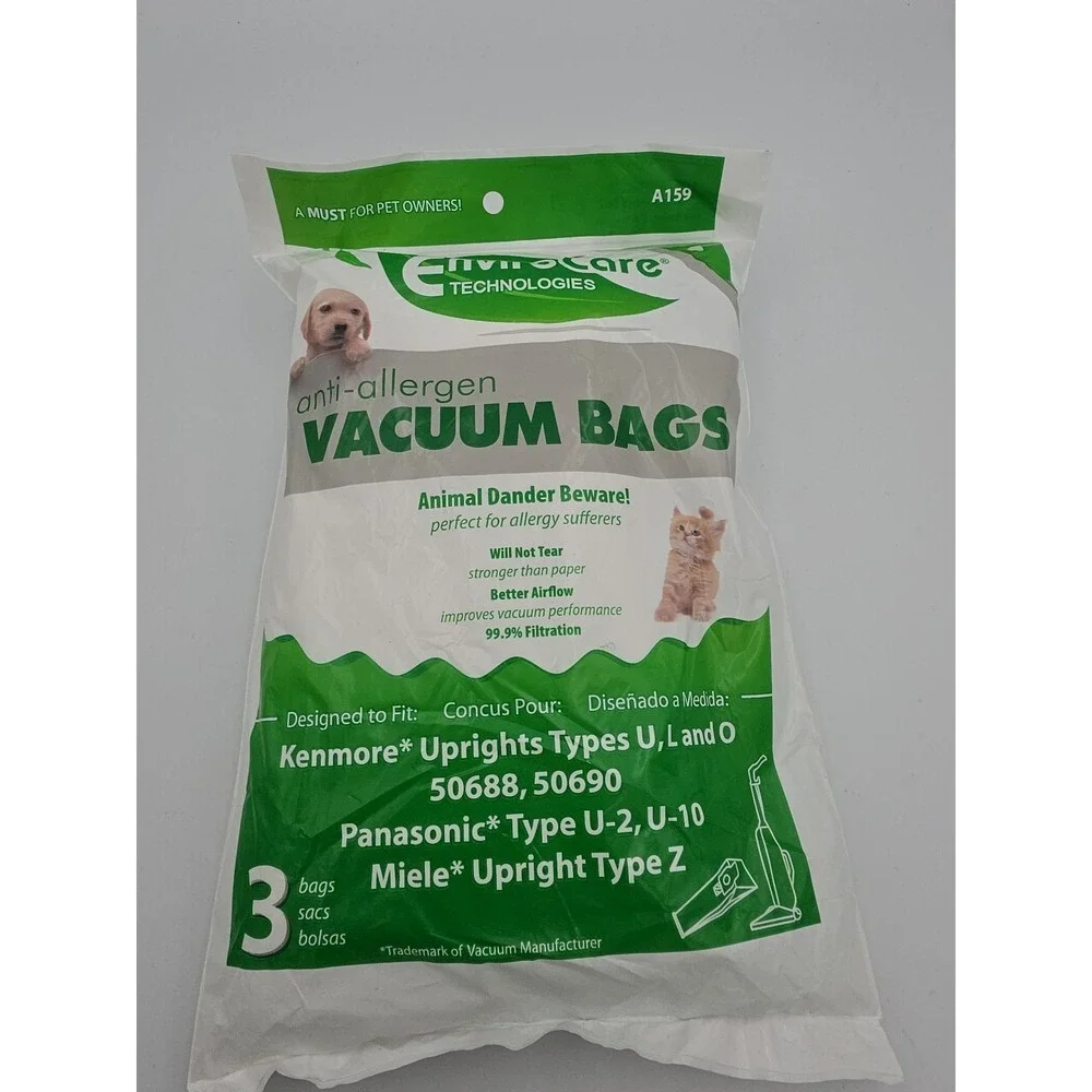 Allergy Upright Cloth Vacuum Bag Kenmore O 20-50690 50688 U2 U10 Miele Z 3/pkg